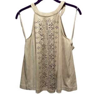 Coco + Jameson Boho Faux Suede Tan‎ Top with Cut Out Detail Size S